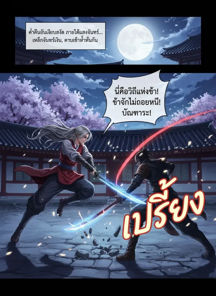 หน้าเดียวกันหลังแปลด้วย Mangit: ทุกบอลลูนคำพูดและเอฟเฟกต์เสียงเป็นภาษาไทยแล้ว ลายเส้นไม่เปลี่ยน
